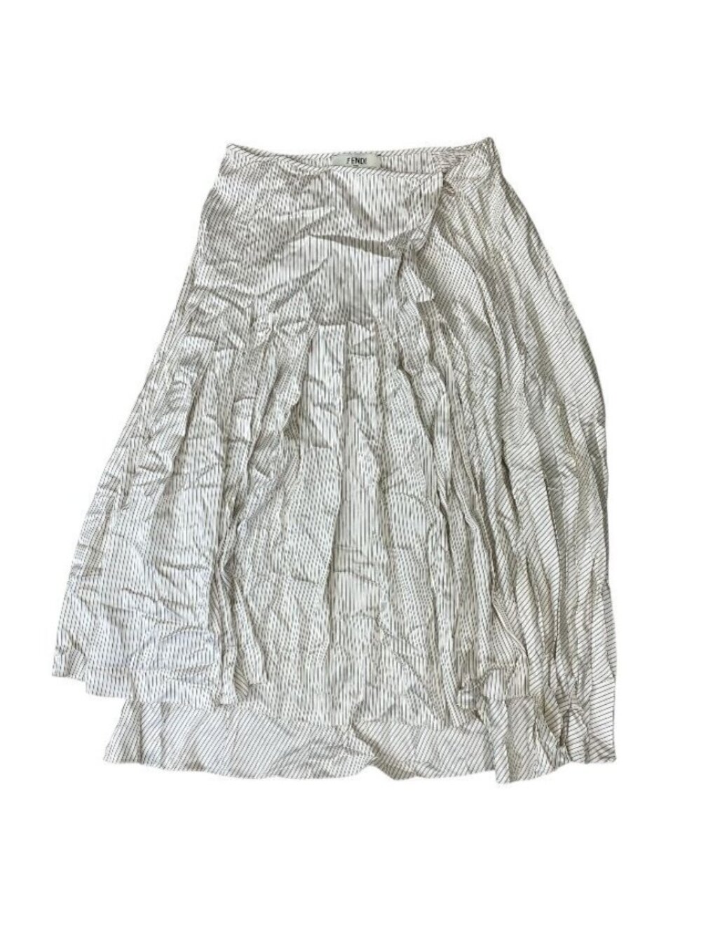 Fendi Striped Wrap Pleated Skirt Silk Beige White